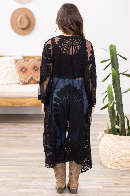 Black Lace Mid Length Kimono - Filly Flair