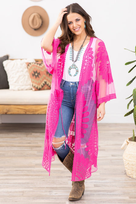 Fuchsia Lace Mid Length Kimono - Filly Flair