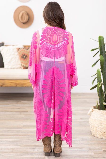 Fuchsia Lace Mid Length Kimono - Filly Flair