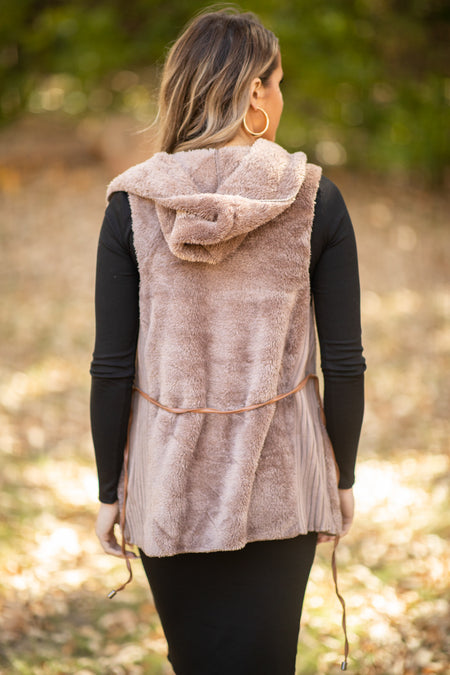 Brown Faux Fur Vest With Tie Waist - Filly Flair