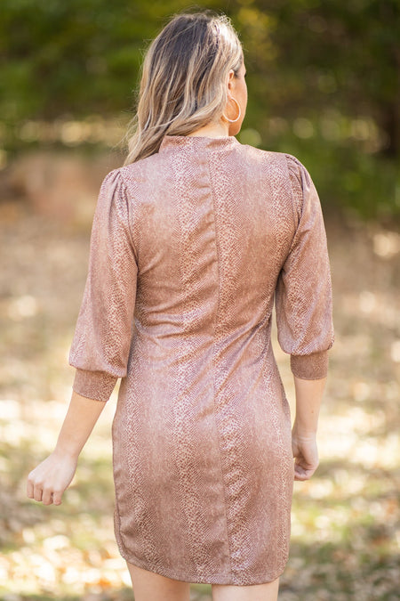 Brown Animal Print Dress With Side Slit - Filly Flair