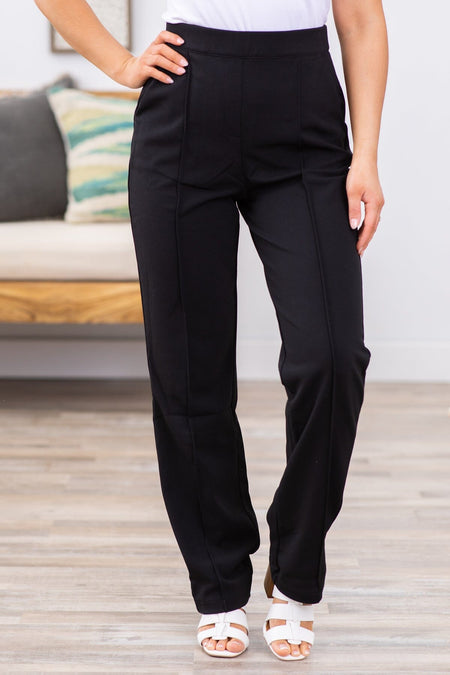 Black Pull On Stretch Dress Pants With Seam - Filly Flair