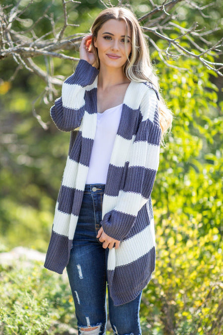 White/Grey Striped Cardigan - Filly Flair