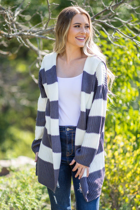 White/Grey Striped Cardigan - Filly Flair