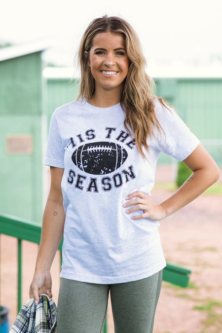 Light Grey Tis The Football Season Graphic Tee - Filly Flair