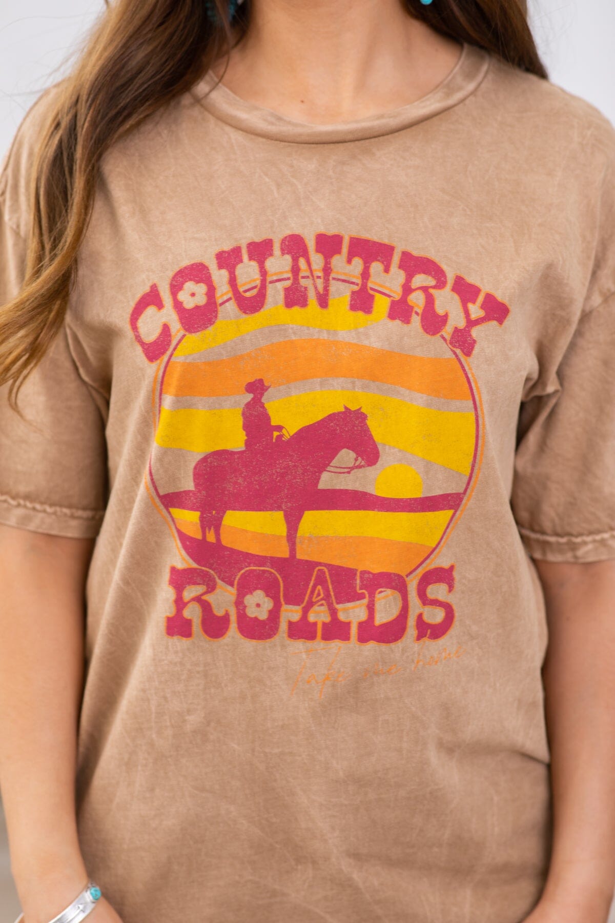 Taupe Washed Country Roads Graphic Tee - Filly Flair