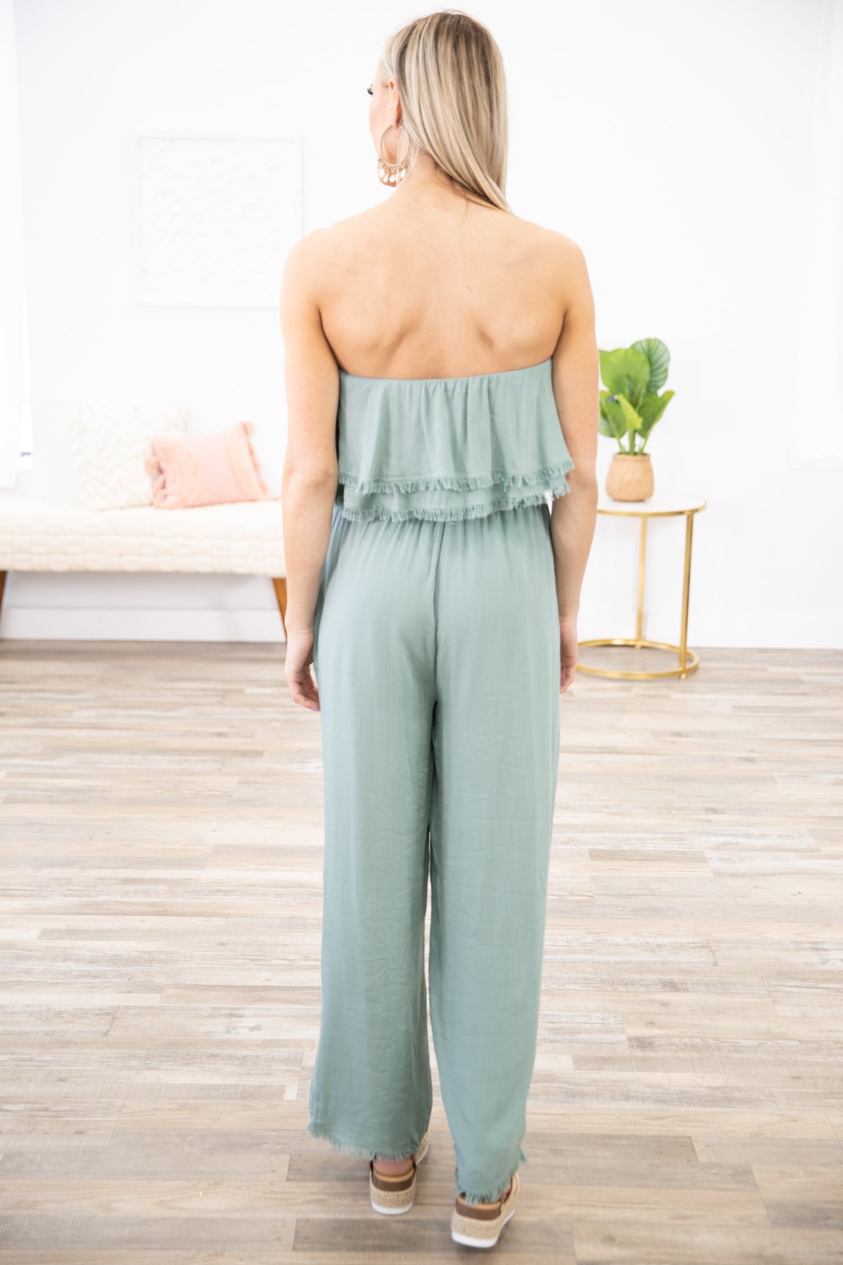 Sage Strapless Fray Trim Jumpsuit - Filly Flair