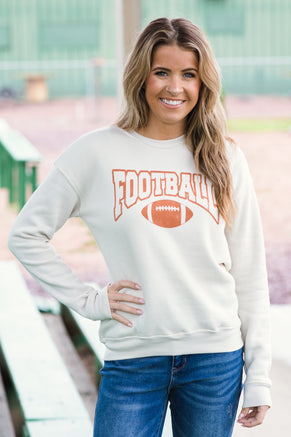 Oatmeal Football Graphic Sweatshirt - Filly Flair