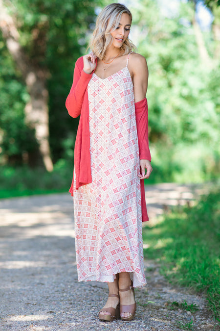 Rust and Cream Geometric Medallion Maxi Dress - Filly Flair