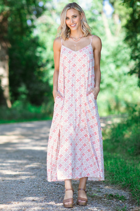 Rust and Cream Geometric Medallion Maxi Dress - Filly Flair