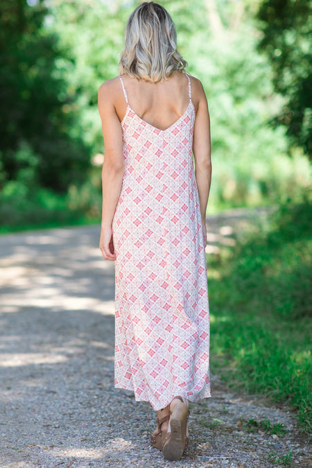 Rust and Cream Geometric Medallion Maxi Dress - Filly Flair