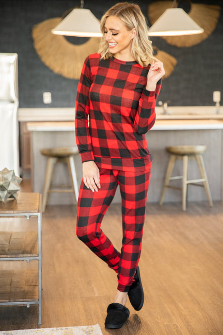 Red and Black Buffalo Plaid Lounge Set - Filly Flair