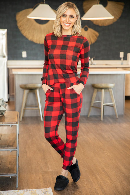 Red and Black Buffalo Plaid Lounge Set - Filly Flair