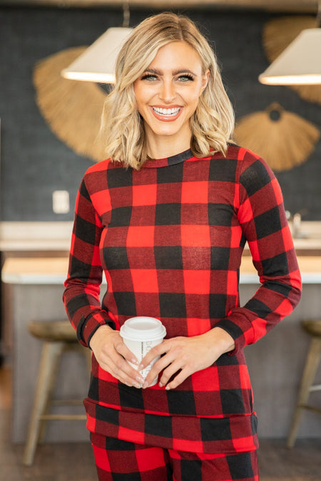 Red and Black Buffalo Plaid Lounge Set - Filly Flair