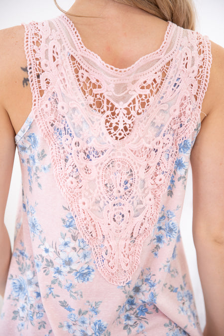 Baby Pink and Blue Floral Print Tank - Filly Flair