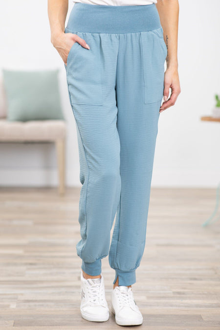 Dusty Teal Airflow Wide Waistband Joggers - Filly Flair