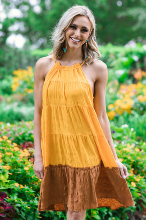 Orange and Cinnamon Colorblock Dress - Filly Flair