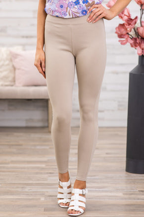 Tan Wide Waistband Ponte Leggings - Filly Flair