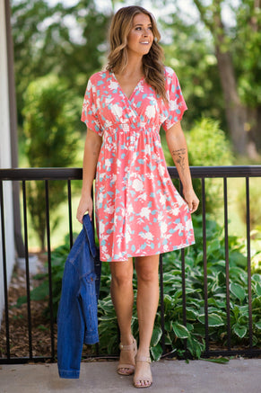 Coral Multicolor Floral Smocked Waist Dress - Filly Flair