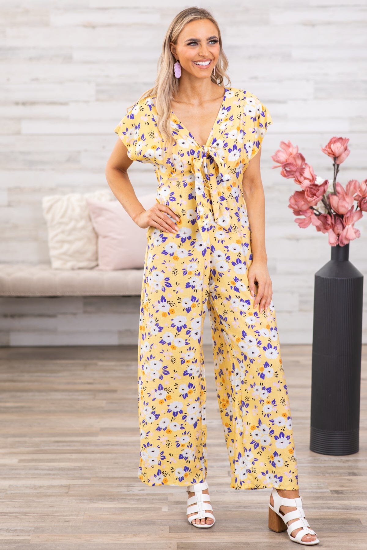 Yellow short 2024 sleeve jumpsuit