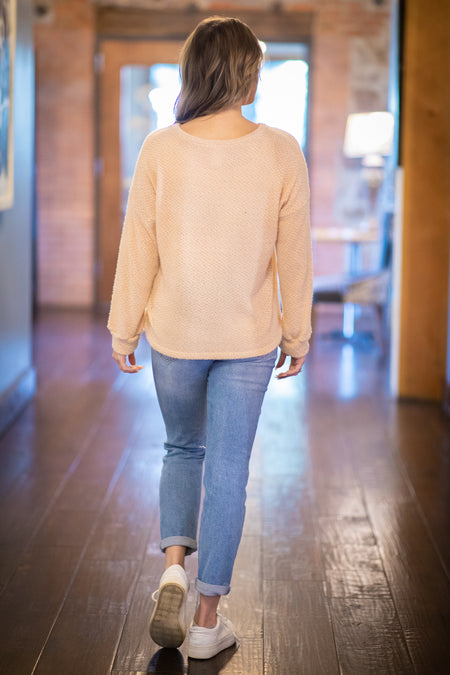 Beige Textured Long Sleeve Top - Filly Flair