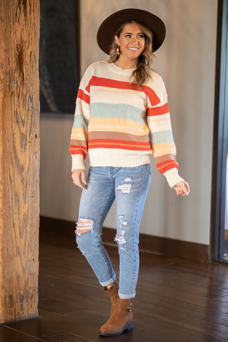 Orange Multicolor Stripe Sweater - Filly Flair