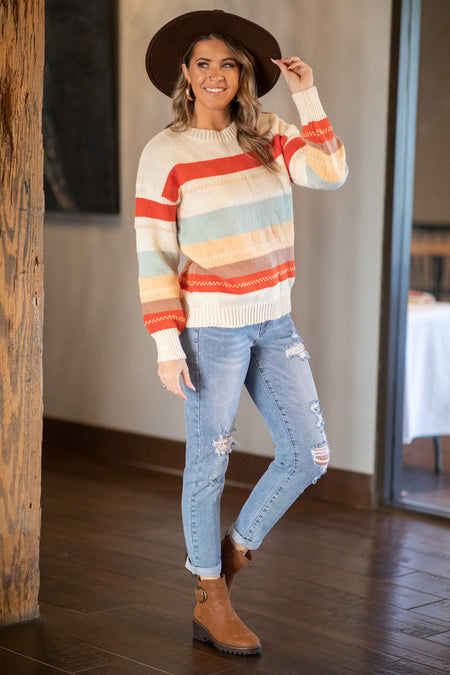 Orange Multicolor Stripe Sweater - Filly Flair