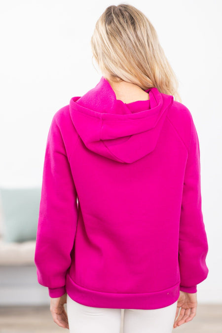 Fuchsia Asymmetrical Drawstring Hoodie - Filly Flair