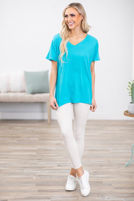 Sky Blue V-Neck Boyfriend Fit Tee - Filly Flair