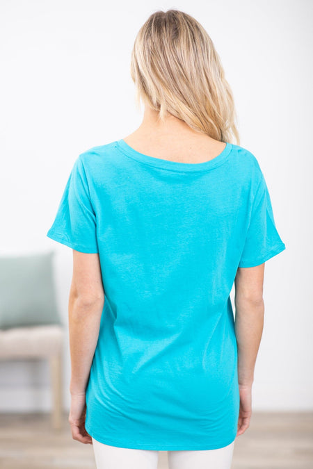 Sky Blue V-Neck Boyfriend Fit Tee - Filly Flair