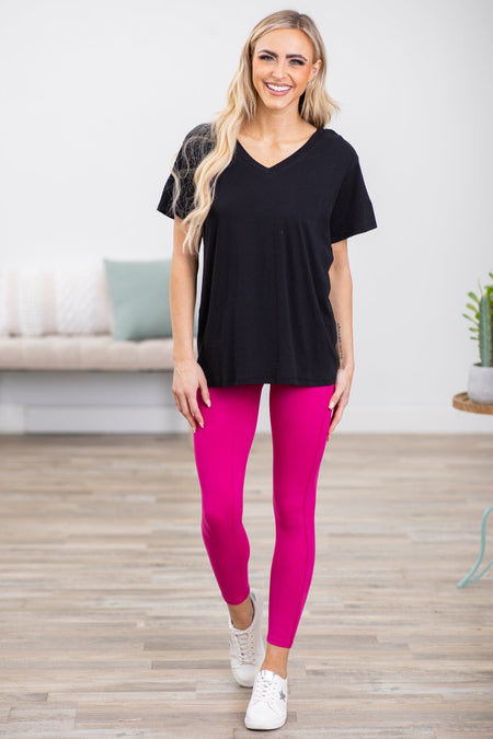 Fuchsia High Waist Wide Waistband Leggings - Filly Flair