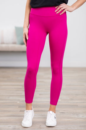 Fuchsia High Waist Wide Waistband Leggings - Filly Flair