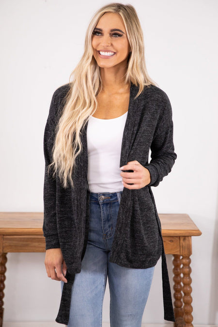 Charcoal Side Tie Cardigan - Filly Flair