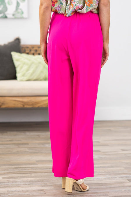 Hot Pink Elastic Waist Wide Leg Pants - Filly Flair