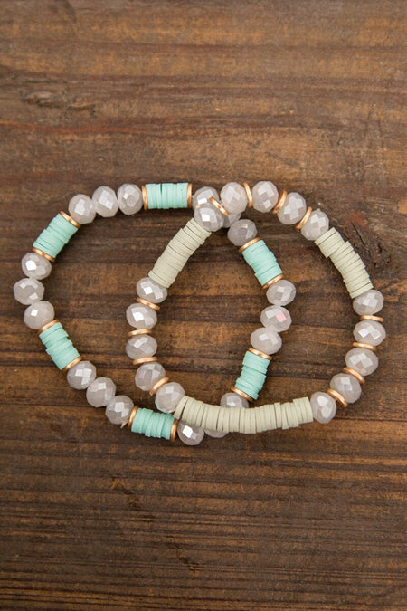 Aqua and Light Grey Beaded Bracelet Set - Filly Flair