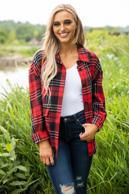 Red and Black Plaid Button Up Top - Filly Flair