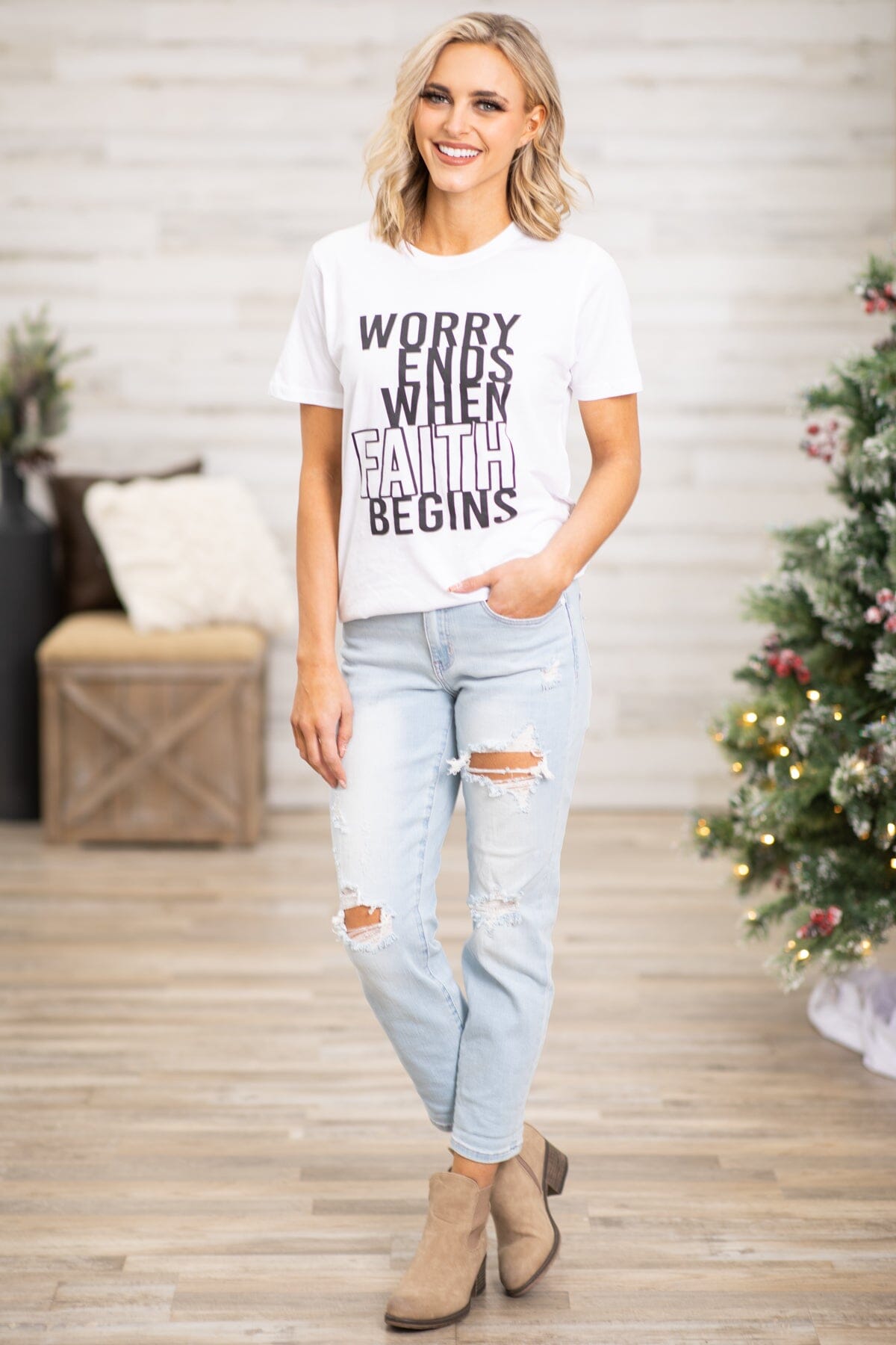 White Worry Ends When Faith Begins Graphic Tee - Filly Flair