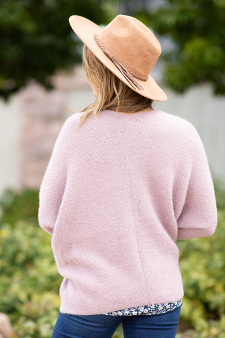 Mauve Eyelash Rib Knit Cardigan - Filly Flair