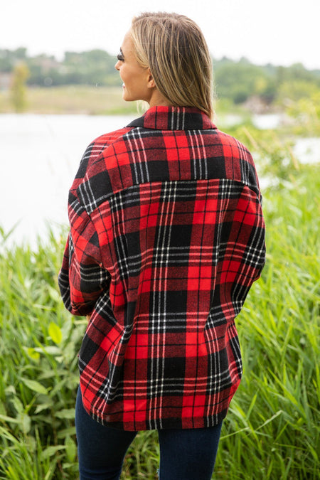 Red and Black Plaid Button Up Top - Filly Flair