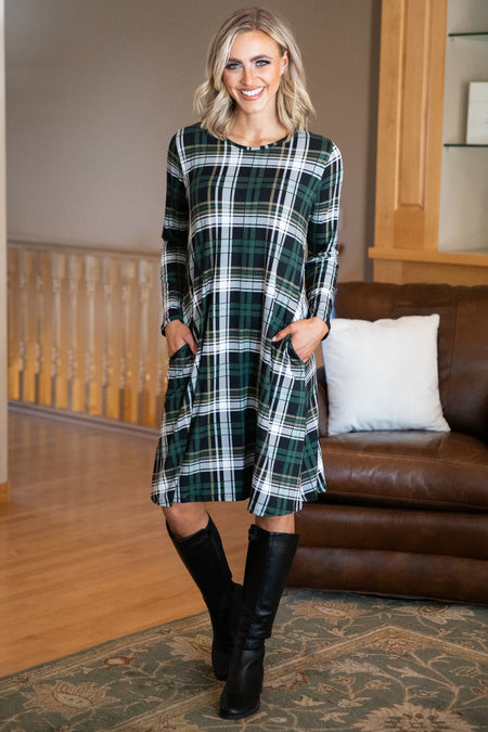 Hunter Green and Black Plaid Dress - Filly Flair