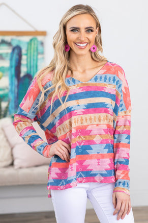 Pink Multicolor Aztec Stripe Top - Filly Flair