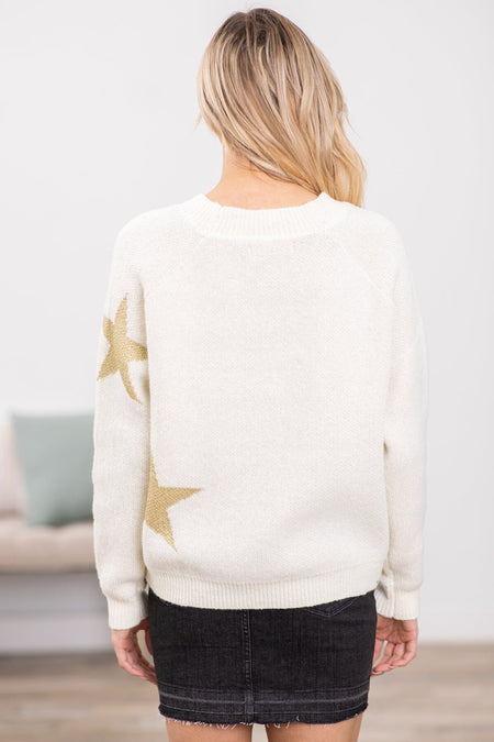 Ivory and Gold Star Print Sweater - Filly Flair