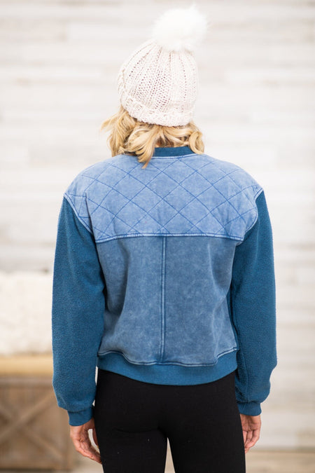 Navy Two Tone Wash Quilted Jacket - Filly Flair