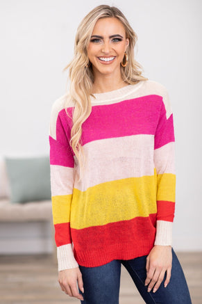 Hot Pink and Yellow Colorblock Sweater - Filly Flair