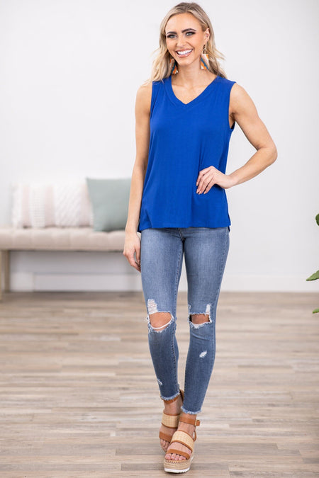 Cobalt V-Neck Tank - Filly Flair