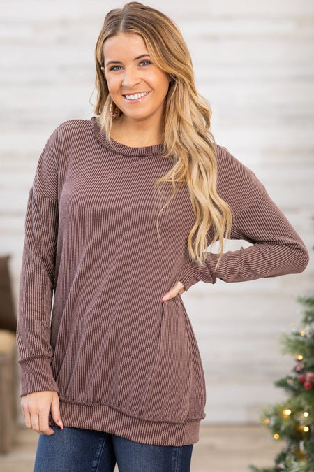 Mocha Rib Knit Sweatshirt - Filly Flair