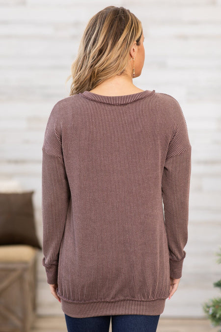 Mocha Rib Knit Sweatshirt - Filly Flair