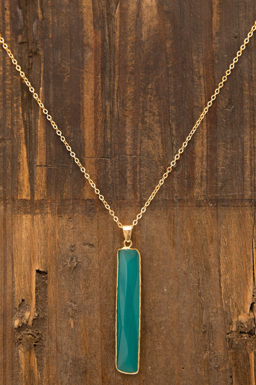 Turquoise and Gold Rectangle Stone Necklace - Filly Flair