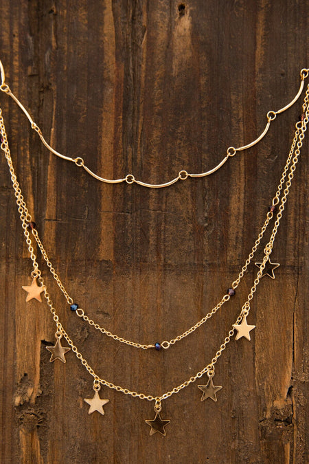 Gold Multi Strand Necklace With Stars - Filly Flair