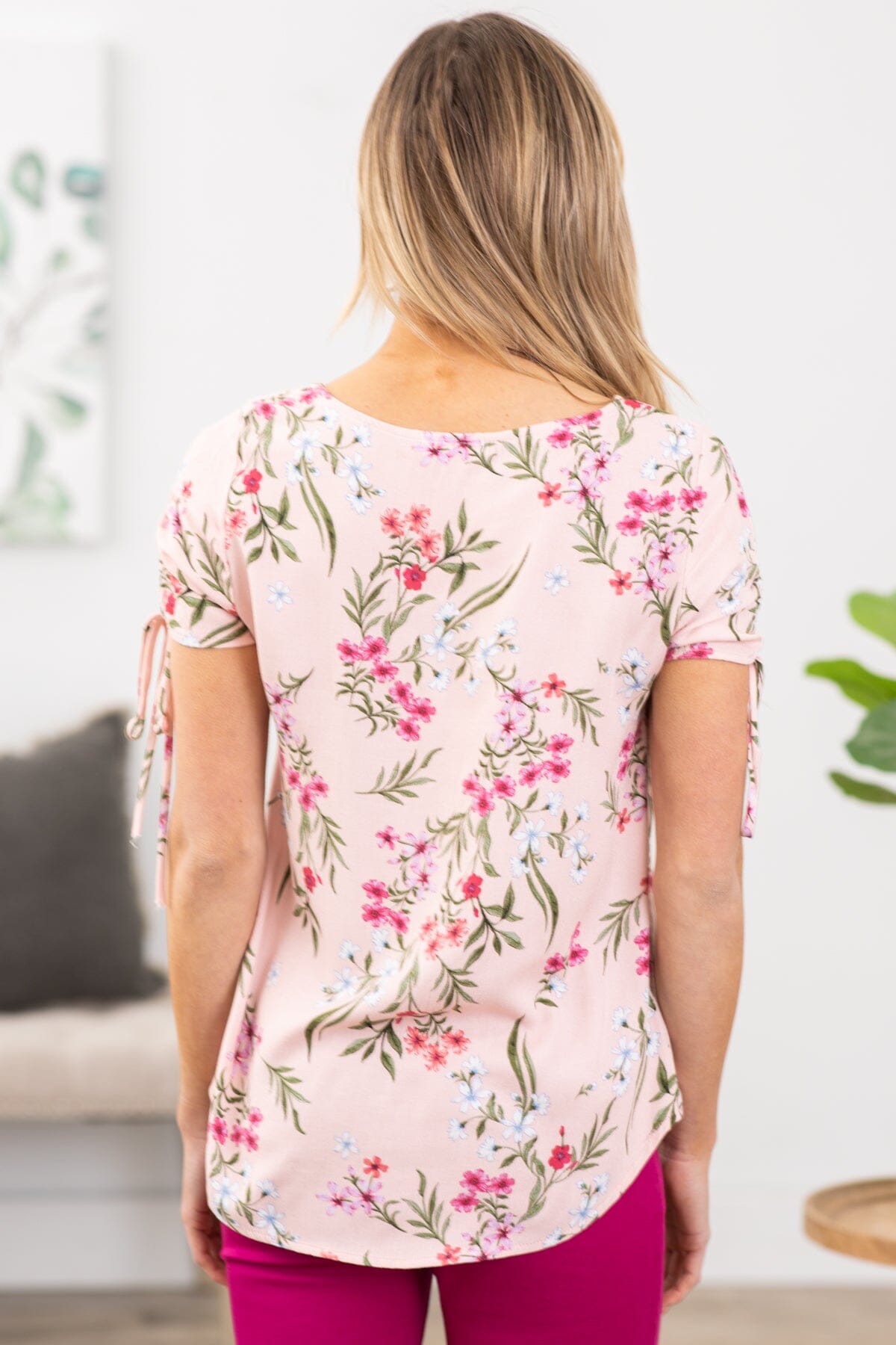 Baby Pink Floral Top With Sleeve Detail - Filly Flair